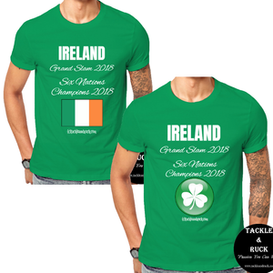 Men's Rugby T Shirt - Ireland Grand Slam 2018 Six Nations Winners 2018