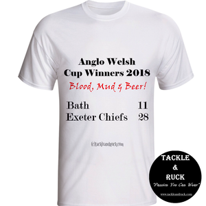 Men's Rugby T Shirt - Exeter Chiefs 2018 Anglo Welsh Cup Winners - Blood Mud & Beer