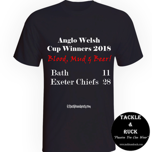 Men's Rugby T Shirt - Exeter Chiefs 2018 Anglo Welsh Cup Winners - Blood Mud & Beer