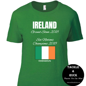 Women's Rugby T Shirt - Ireland Grand Slam 2018 Six Nations Winners 2018